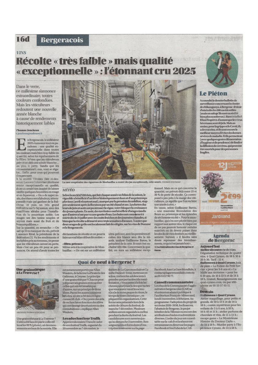 ArticleSudOuest_récolte_Bergerac